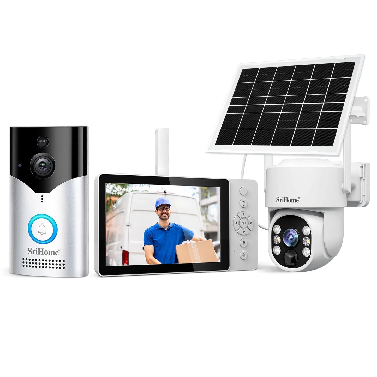 Srihome SH054 5Inch Screen 4MP 1440p Wireless WIFI Doorbell Solar IP Camera Kit Video Door Phone Visual Door Viewer Camera
