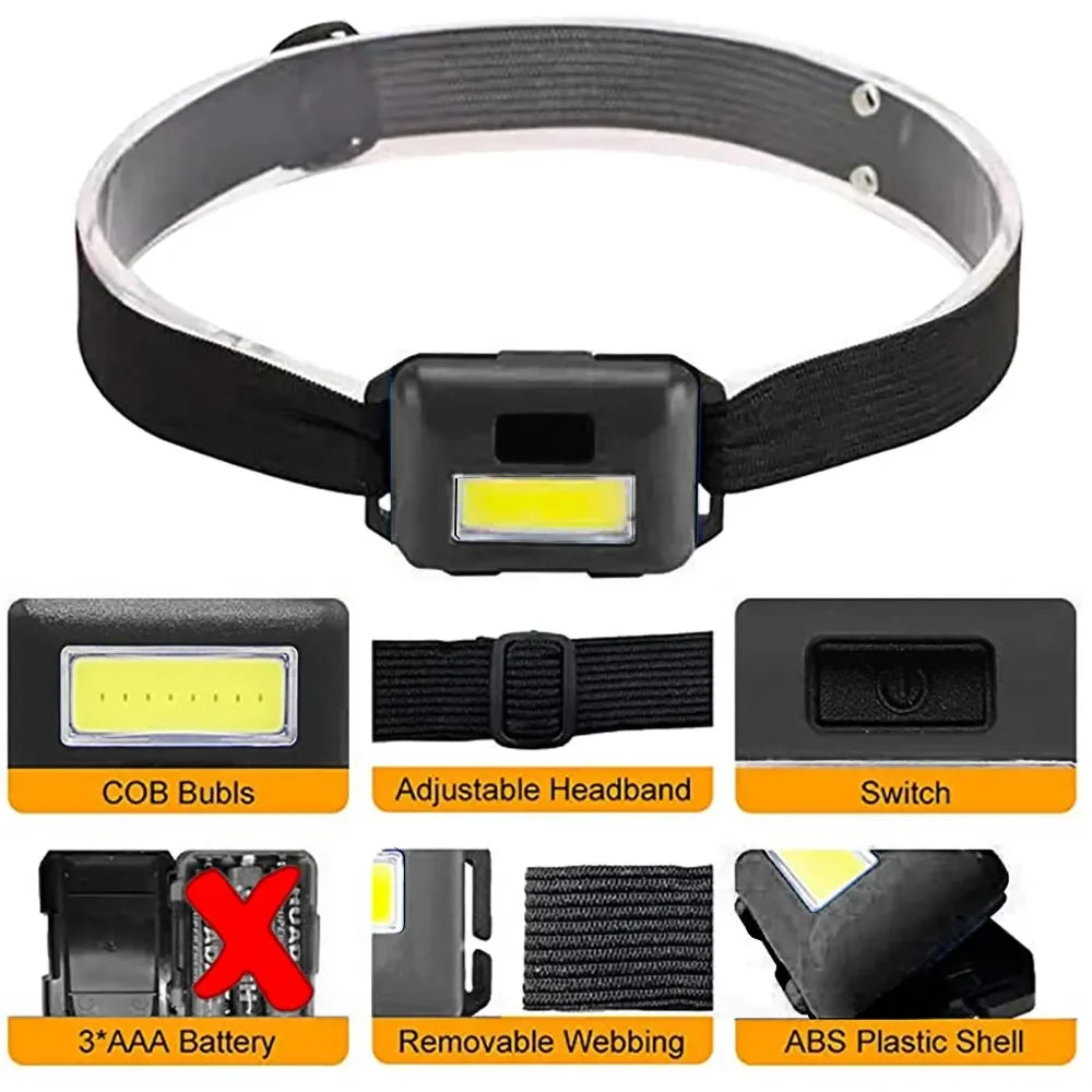 Camping Led Mini Headlights Portable Cob Headlamps Waterproof Head Front Light With 3 Switch Modes Led Lights Head Light