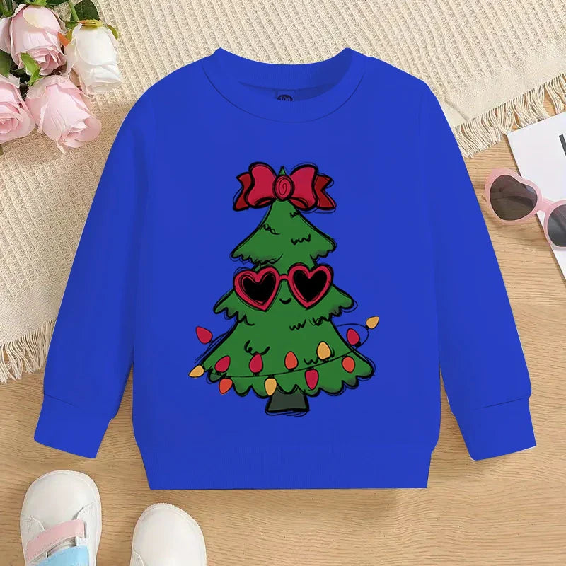 Boys and Girls Sweet Christmas Tree Fashion Cartoon Graphic Y2K Sudaderas Casual Kids Pullover