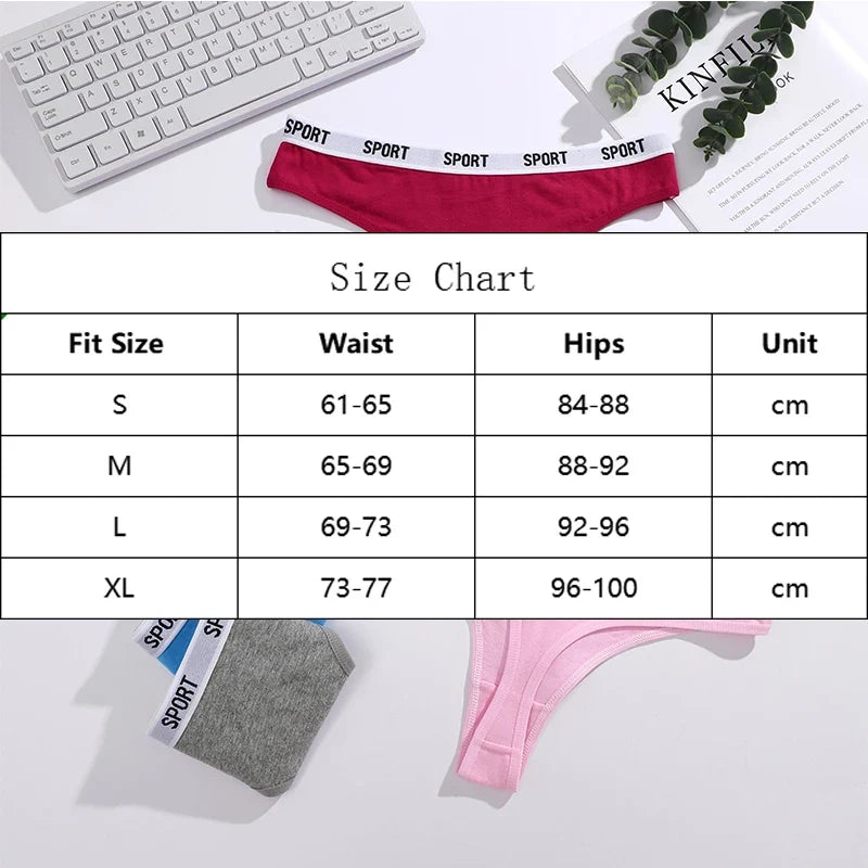 FINETOO 4PCS/Set Women Sexy Cotton Thongs For Women Sport Brand String Underwear Female Soft Coton Tangas Woman Thong Tanga