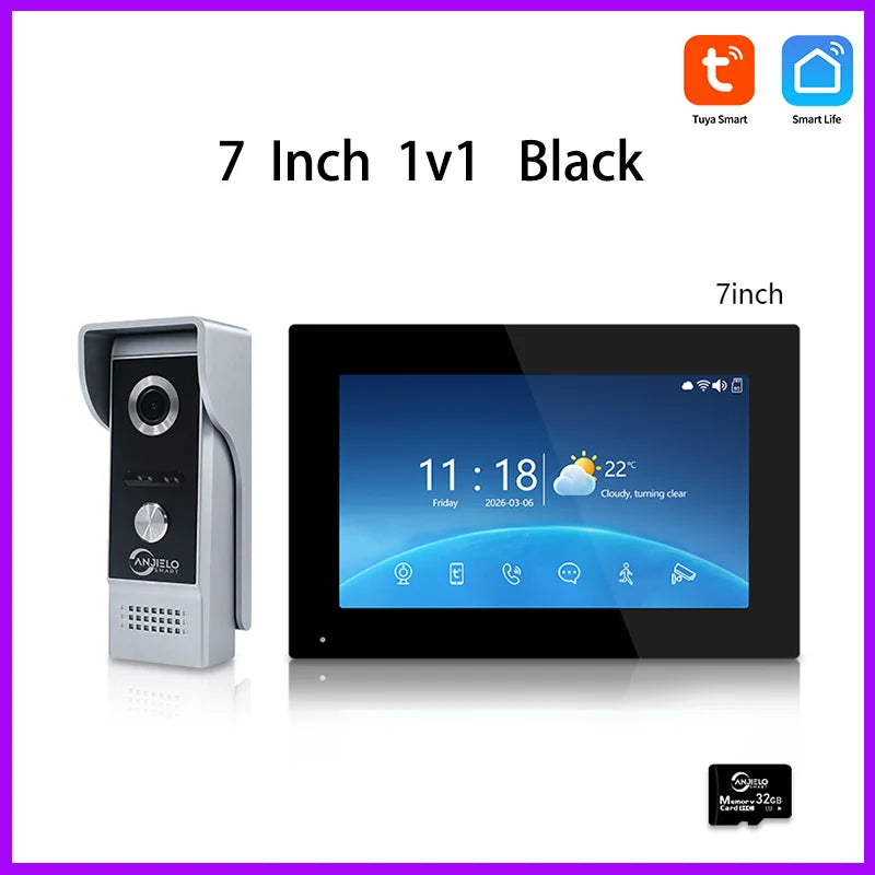 ANJIELO Tuya Smart Video Intercom System  IPS Monitor IP65 Waterproof Doorbell Two-Way Audio Motion Detection Digital Photo