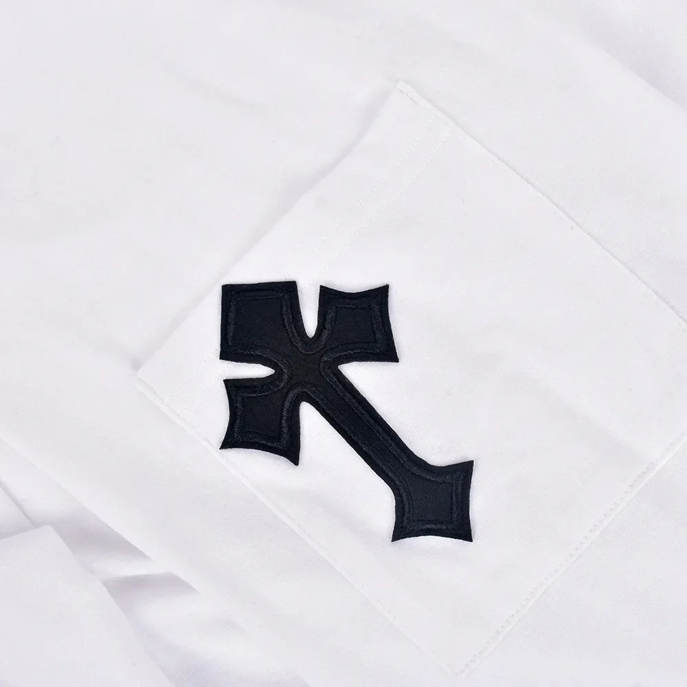 Perl White Cross Hollow Out Shirts for Women Summer Short Sleeve Female Clothes Fashion Christianity Pattern Crop Top Casual Tee