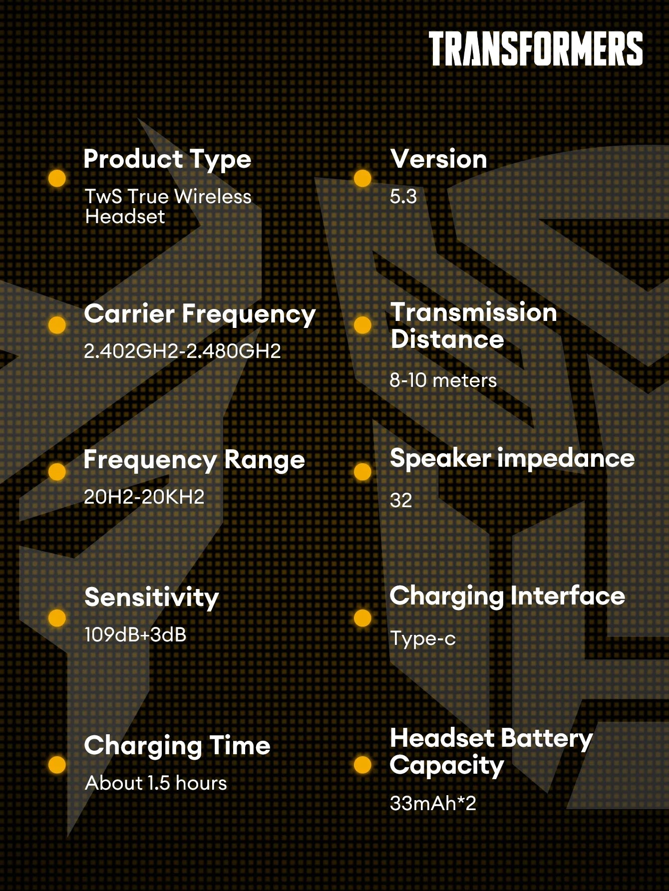 Transformers TF-T06 Bluetooth 5.3 Headset Dual Mode Noise Reduction Earphone for Video Game HIFI Earbuds Stable Connection