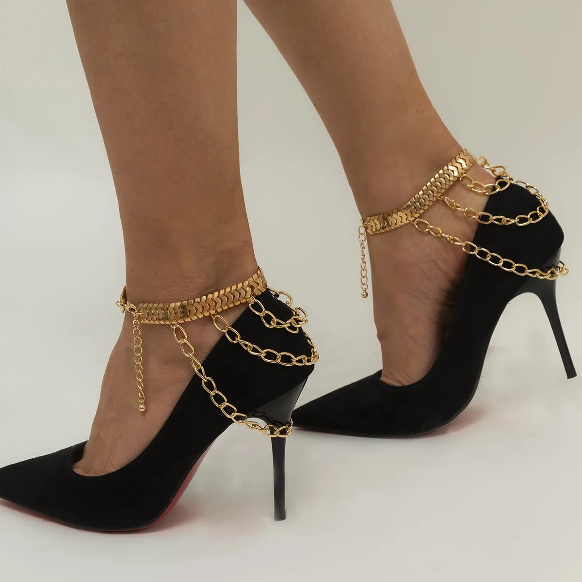 New 1 PC Multilayer Link Chain Tassel Anklets for Women Bracelet on the Leg Decoration on Foot Sandals Beach Accessories