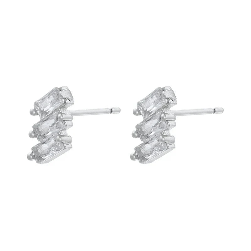 925 Sterling Silver Ear Needle Geometric Zircon Metal Earrings for women Shiny Crystal Luxury Small Stud Fashion Wedding Jewelry