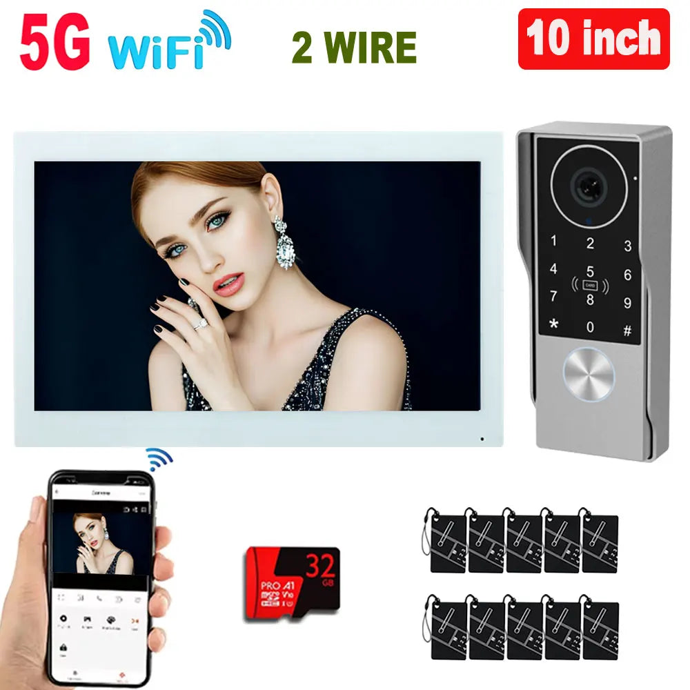 7/10inch Touch Screen 5G WiFi Video Doorbell 2-Wire TUYA Smart 1080P Camera Video Doorphone Intercom Password IC Card APP Unlock