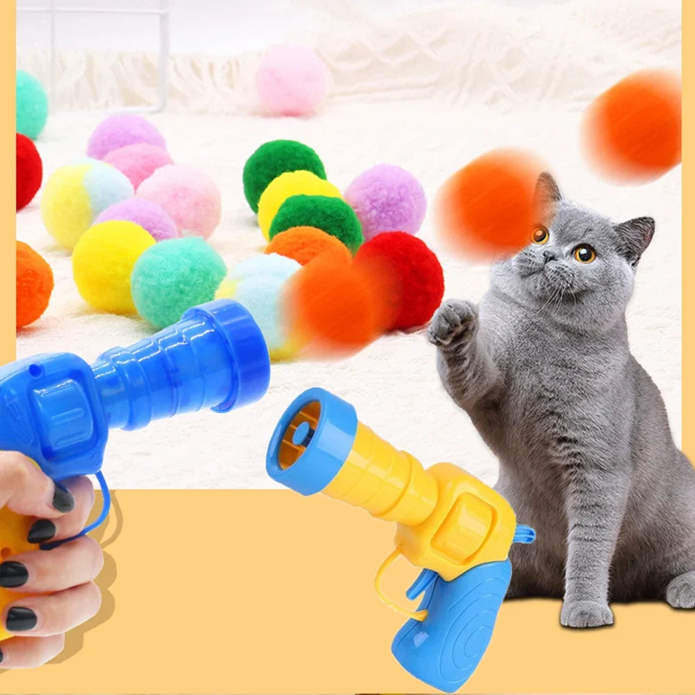 10-100pcs Cat Plush Ball Shooting Gun Funny Cat Toys Interactive