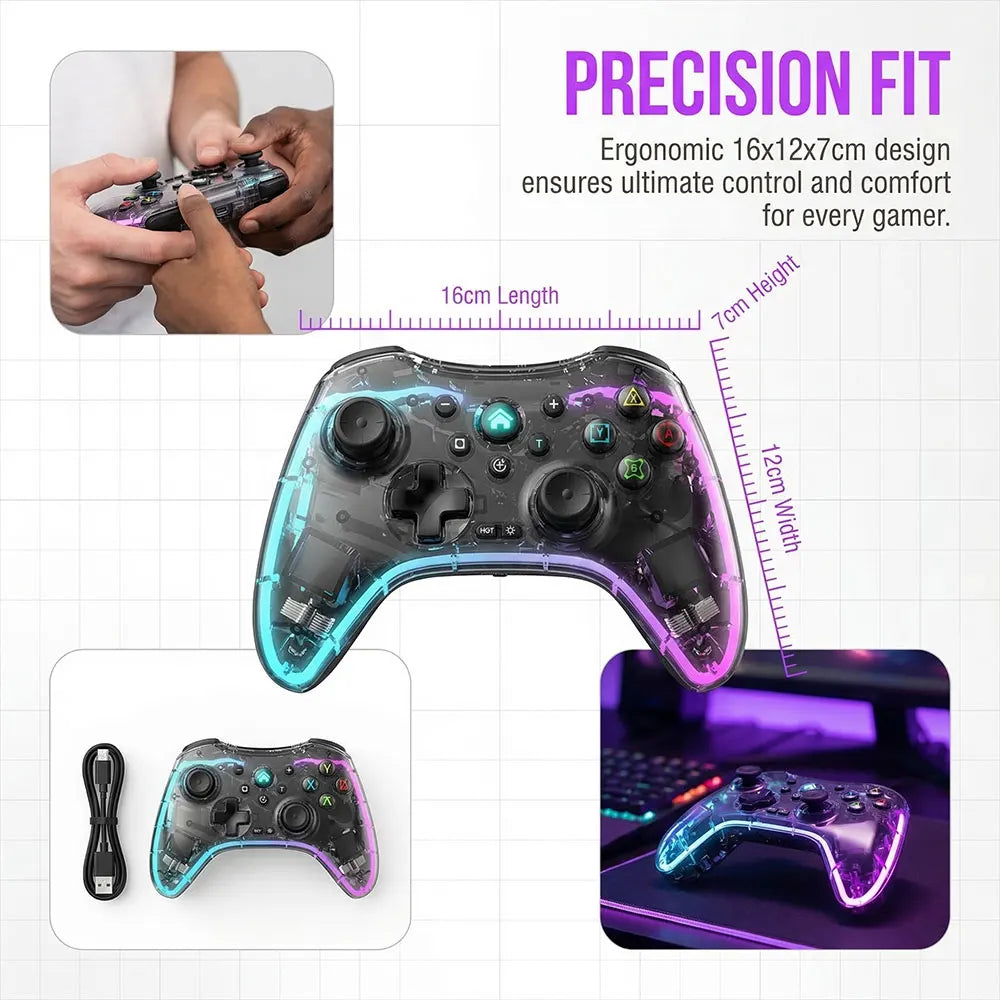 Wireless Game Controller,Ergonomic RGB Light effect Bluetooth Gaming Controller for Switch, PS3 PS4, iPhone,Android Phone,PC
