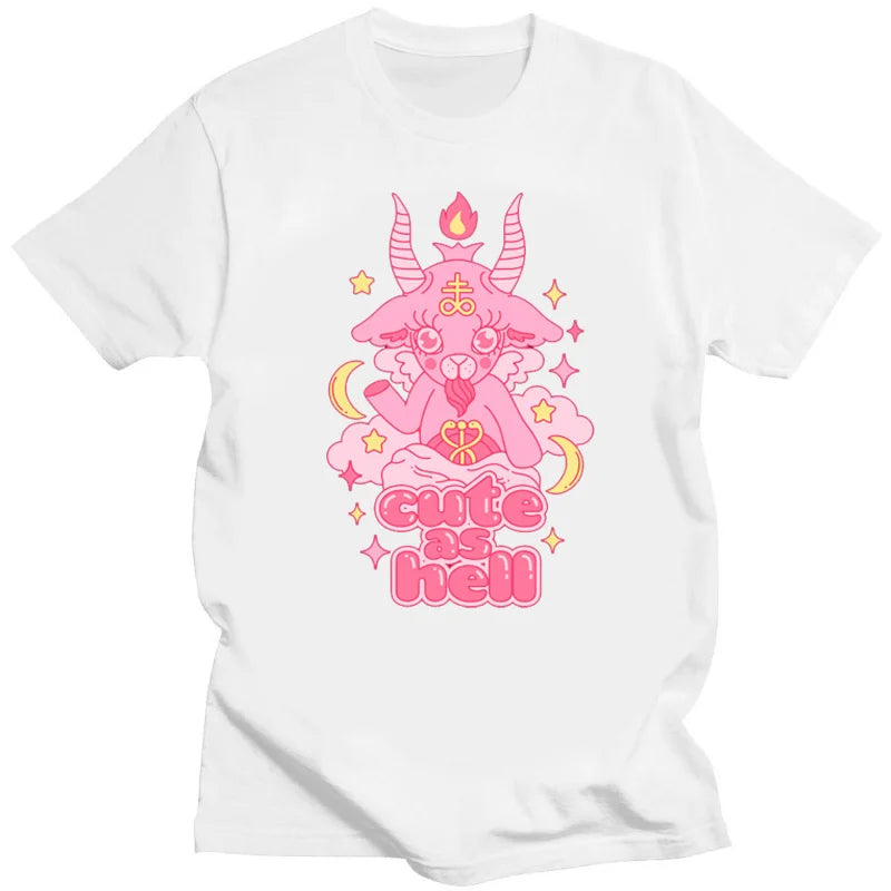 Kawaii Pastel Goth Cute Creepy Black Cat Tshirt Women Summer XS-4XL Tops Creative Pattern Personalized Street Tee Y2k