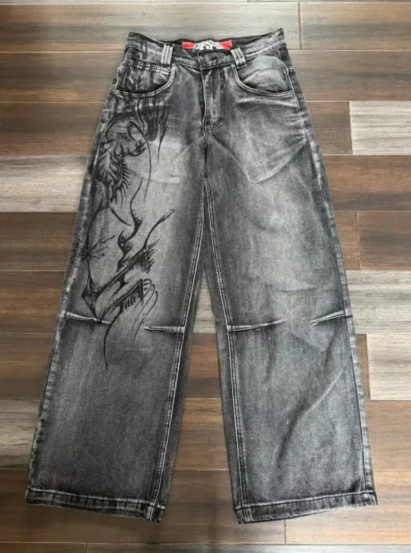Street Y2K New Fashion Straight Loose Jeans Women Harajuku Casual Joker Low Waist Slim Mopping Wide-leg Pants Couple Punk Jeans