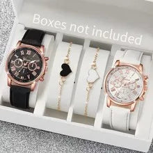 Ladies' Fashion Quartz Watch Set with Roman numerals and heart-shaped pendant bracelet,12pcs - Alloy case,