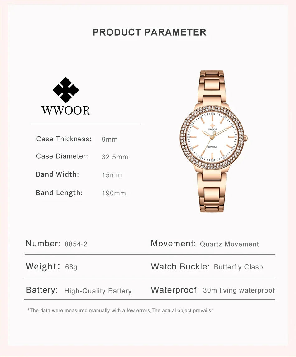 WWOOR New Women's Watches Fashion Crystal Diamond Ladies Quartz Wristwatch For Woman Relogio Feminino Female Montre Reloj Mujer