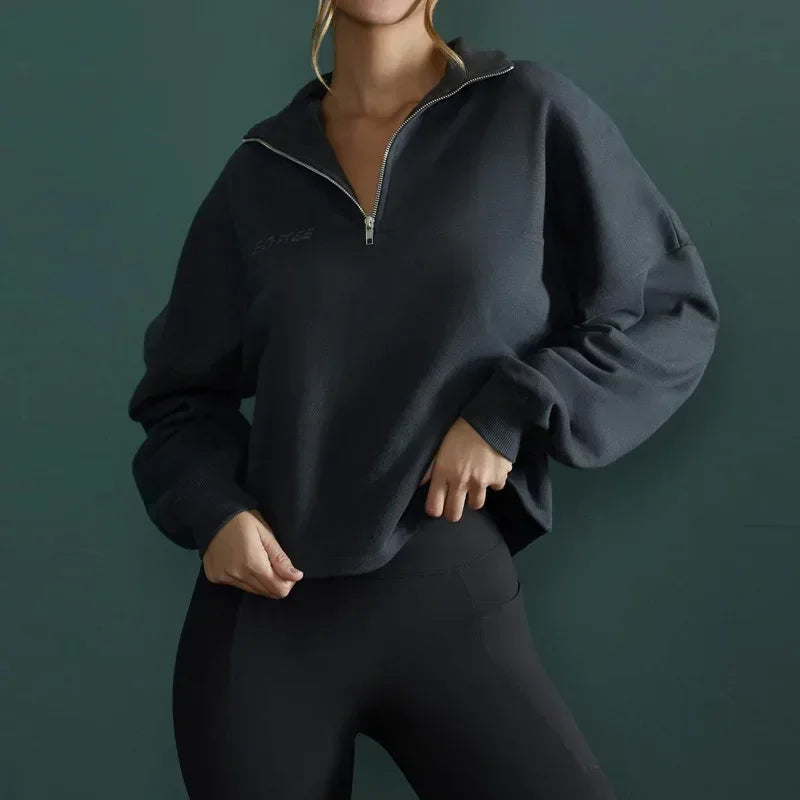 Women’s Pullover High Neck Fitness Jacket, Perfect for Outdoor Running, Relaxed Fit with Zipper Long Sleeves for Workout YW312