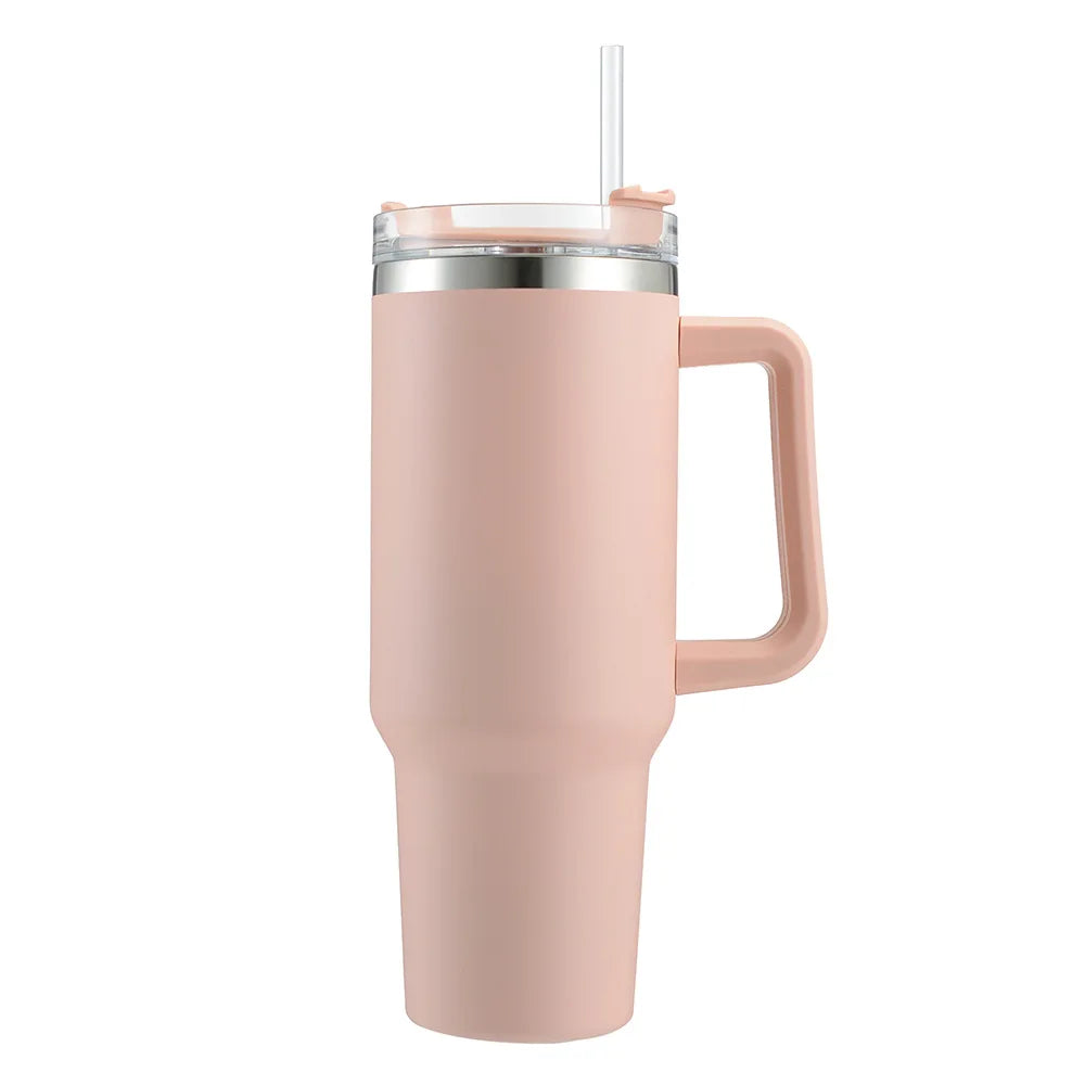 Cafe Insulated Tumbler Straw Stainless Steel Coffee Termos Cup In-Car Vacuum Flasks Portable Water Bottle 40oz Mug With Handle