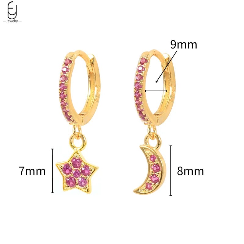 925 Sterling Silver Needle Rose Red Crystal Stud Earrings For Women Water Drop/Heart Pendant Gold Earrings Fashion Jewelry Gifts