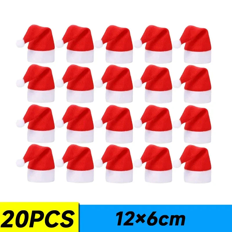 Mini Santa Hat & Scarf 2024 New Christmas Costume for Cat Rabbit Doll Lollipop Bottle DIY Xmas Party Dinner Decoration