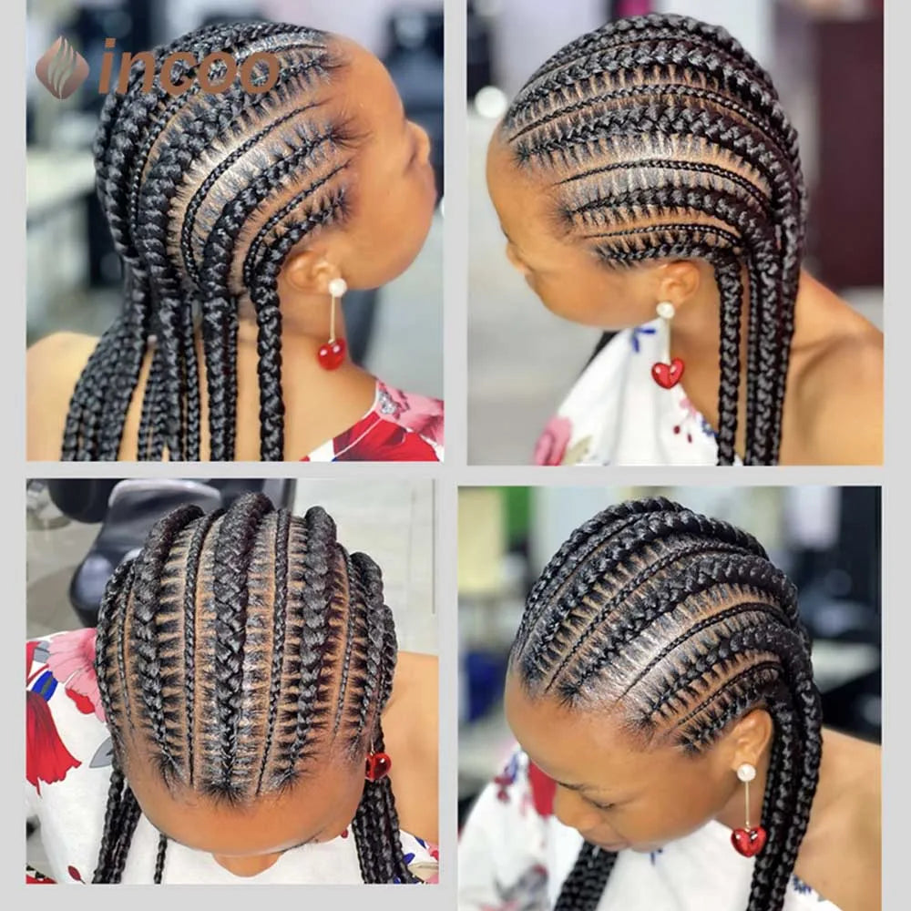 36 Inches Cornrows Braided Wigs Synthetic Full Lace Wig For Black Women Jumbo Braided Wigs Lace Frontal Faux Locs Box Braids Wig