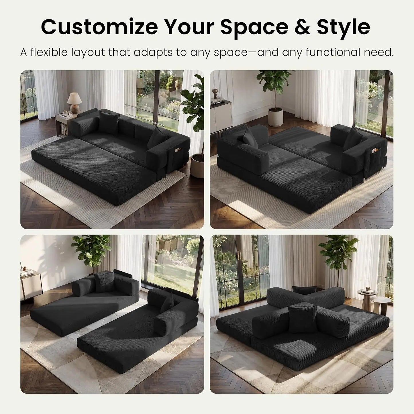 78.8" Convertible Futon Sofa Bed, Boneless Couch for Living Room | Corduroy Boneless Loveseat Sleeper Sofa, Modular, Customized