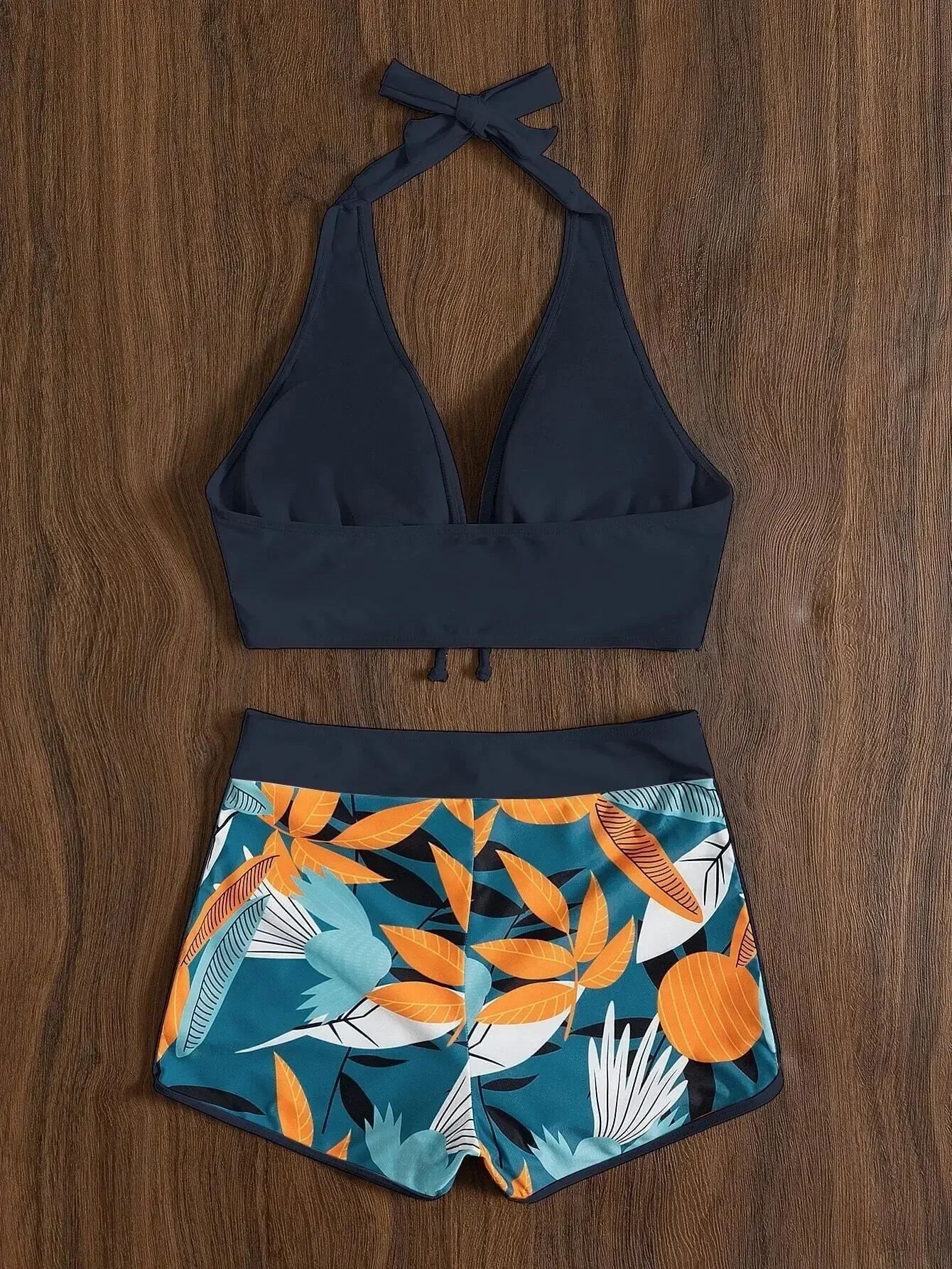 Fashion Printed Swimsuit Women Spliced Lace Up Sporty Surfing Bikini Set Bathing Suit Beachwear Swimwear Female Swimming Suits