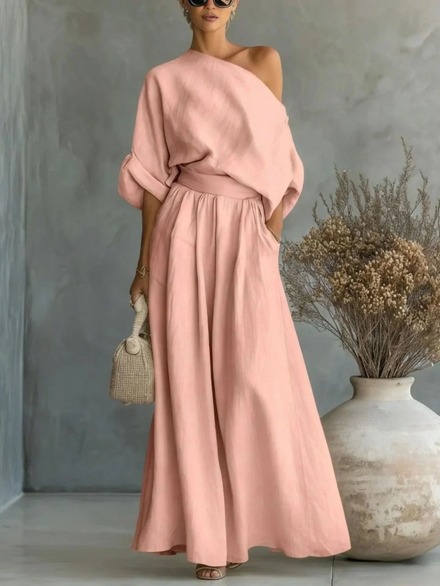 Pant Set Women Elegant Two Piece Sets Skew Collar Half Sleeve Shirt Wide Leg Long Pants Tight Waist Y2k Streetwear Work 2026
