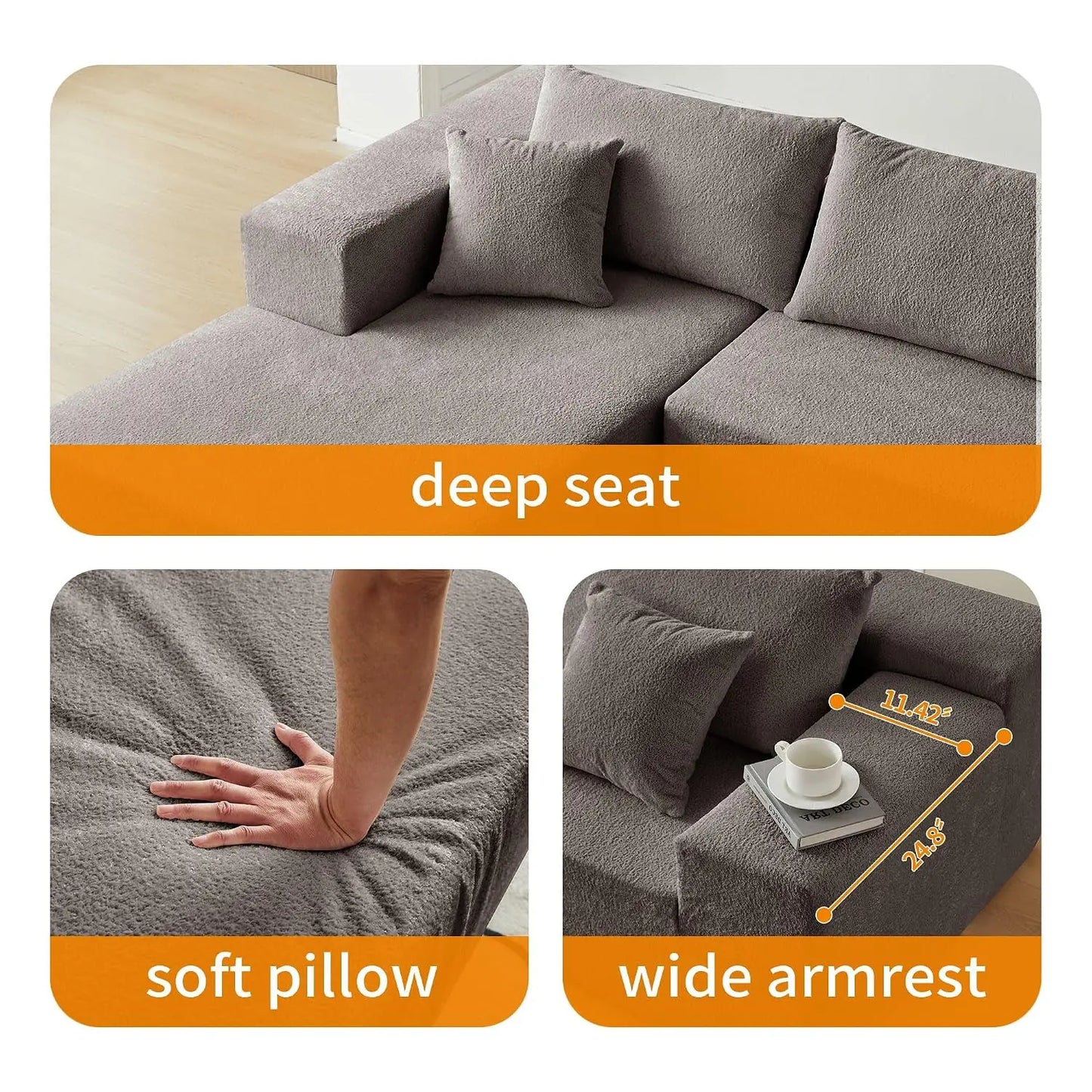 104" Sectional Sofa Boucle L-Shape Chaise High-Density Foam Living Room Set Right Hand Lounge Couch Apartment Office, Customized
