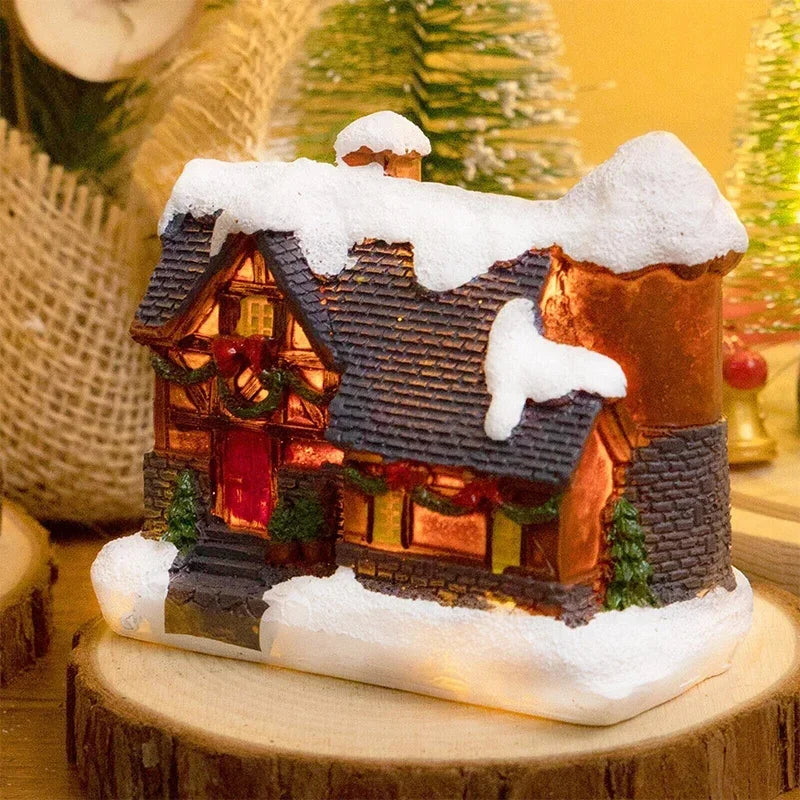 Christmas Resin House Light Christmas Glow Ornaments New Year Bedroom Decoration Kids Xmas Gift Micro Landscape Night Lights
