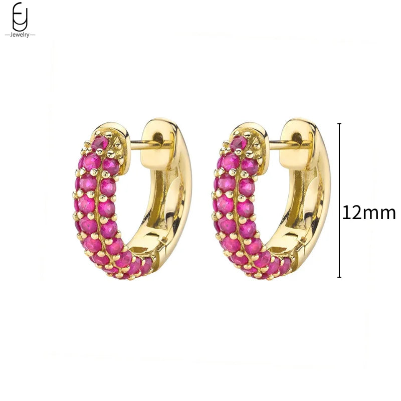925 Sterling Silver Needle Rose Red Crystal Stud Earrings For Women Water Drop/Heart Pendant Gold Earrings Fashion Jewelry Gifts