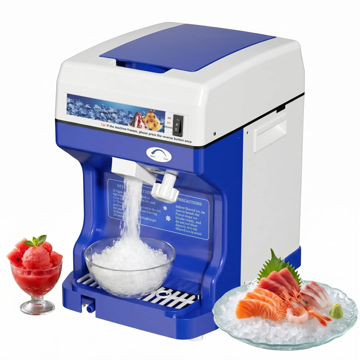 Commercial Shaved Ice Maker, 300Lbs/H Electric Ice Shaver with 5L Hopper, 500RPM Stainless Steel Snow Cone Maker & Ice Crusher, Adjustable Ice Texture for Home, Parties, Business, Blue