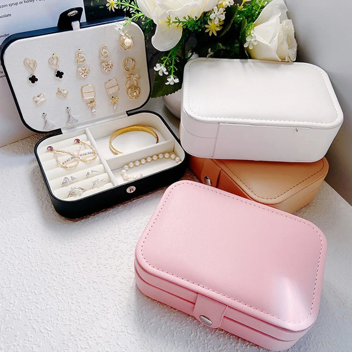 1PC Storage Box PU Jewelry  Anti-oxidation Necklace Ear Ring Ear Stud Pendant Jewelry Box Large Capacity Portable Jewelry Box