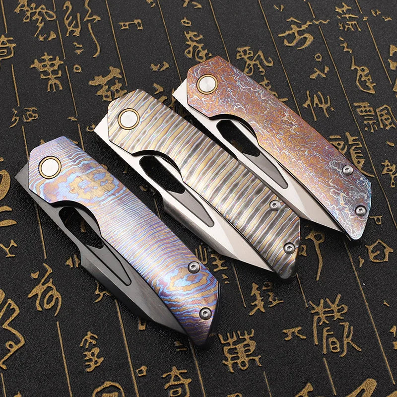 Folding Knife M390 Steel Titanium Alloy Handle Outdoor Survival Camping Portable EDC Collection Tool for Play