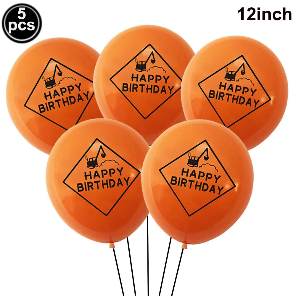 5pcs Construction Themed Balloon Carton Vehicle Balloon Excavator Forklift Crane Balloons for Boy's Construction Birthday Party