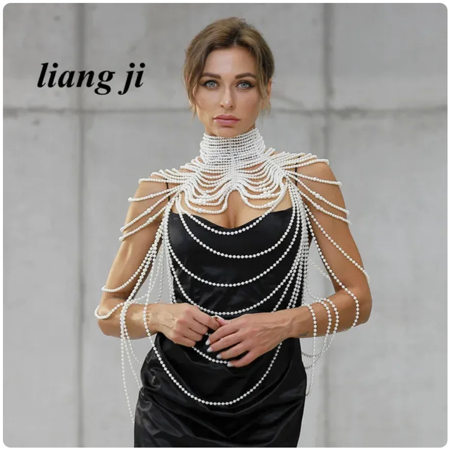 Sexy Accessories Women Bikini Pearl Chest chain Body Chain Jewelry Totally Hand-made Bra Fringed For Beach Nightclub Waist Chain