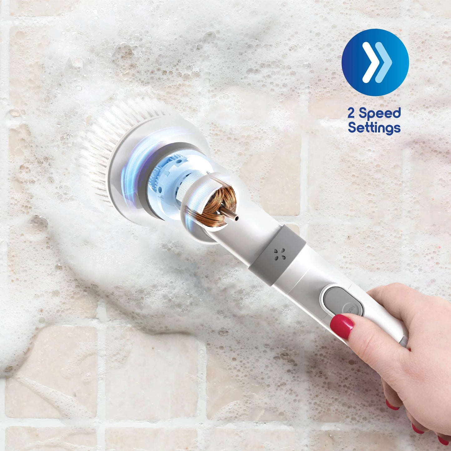 Electric Spin Scrubber Cordless Cleaner 9 Brush Heads Adjustable Handle 2 Speed USB-C Rechargeable IPX7 Waterproof for Bathroom