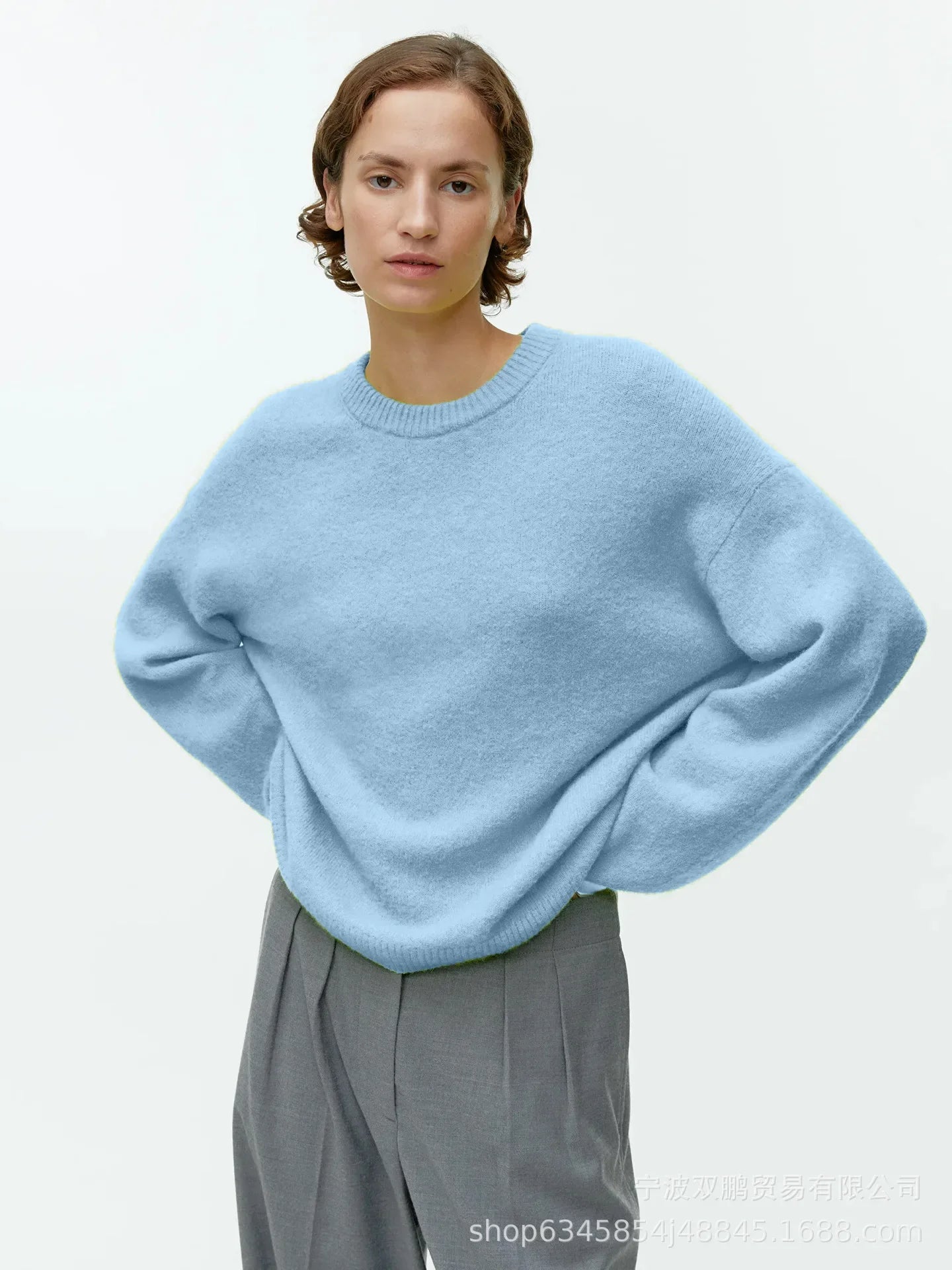 Lazy Style Pullover Sweater for Women, Loose and Thick Round Neck Knitted Sweater for Autumn and Winter 2024