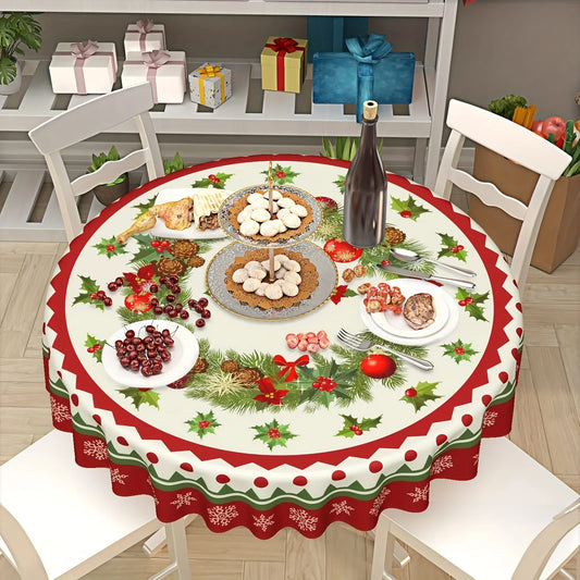 1pc, Polyester Tablecloth, Merry Christmas Table Cover, Snowflake Pattern Table Cover, Christmas Atmospheric Table Cover, Holida