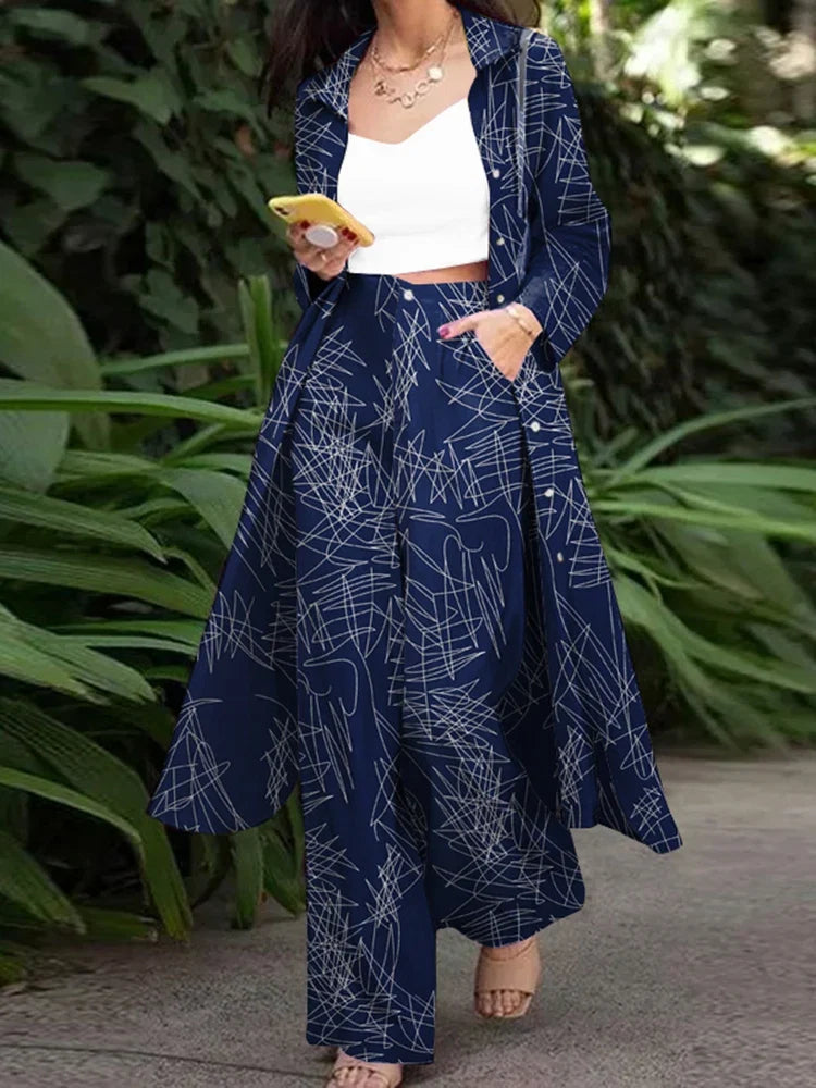 ZANZEA Fashion Autumn Long Sleeve Shirt 2PCS Women Suits Matching Sets Solid Loose Pant Sets Casual Wide Leg Trousers Oversized