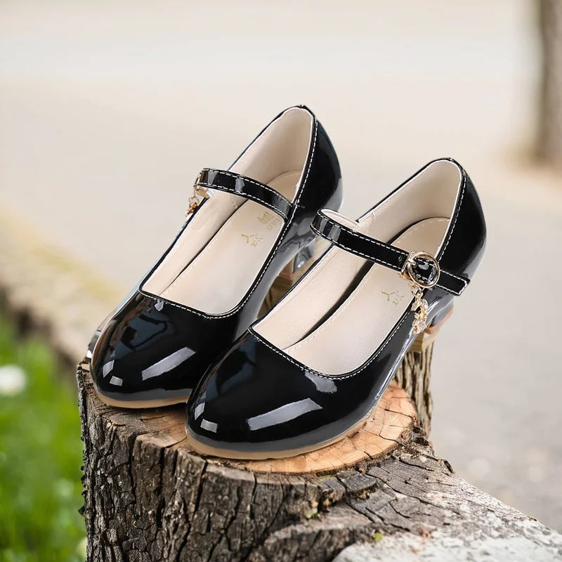 Children Girls Leather Shoes White Princess High Heel Shoes For Kids Girls Performance Dress Student Show Dance Sandals 26-41