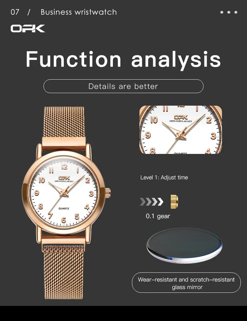 OPK 8115 Women's Watches Simple Fashion Oirginal Wristwatch for Female Stainless Steel Mesh Strap Waterproof Luminous Reloj