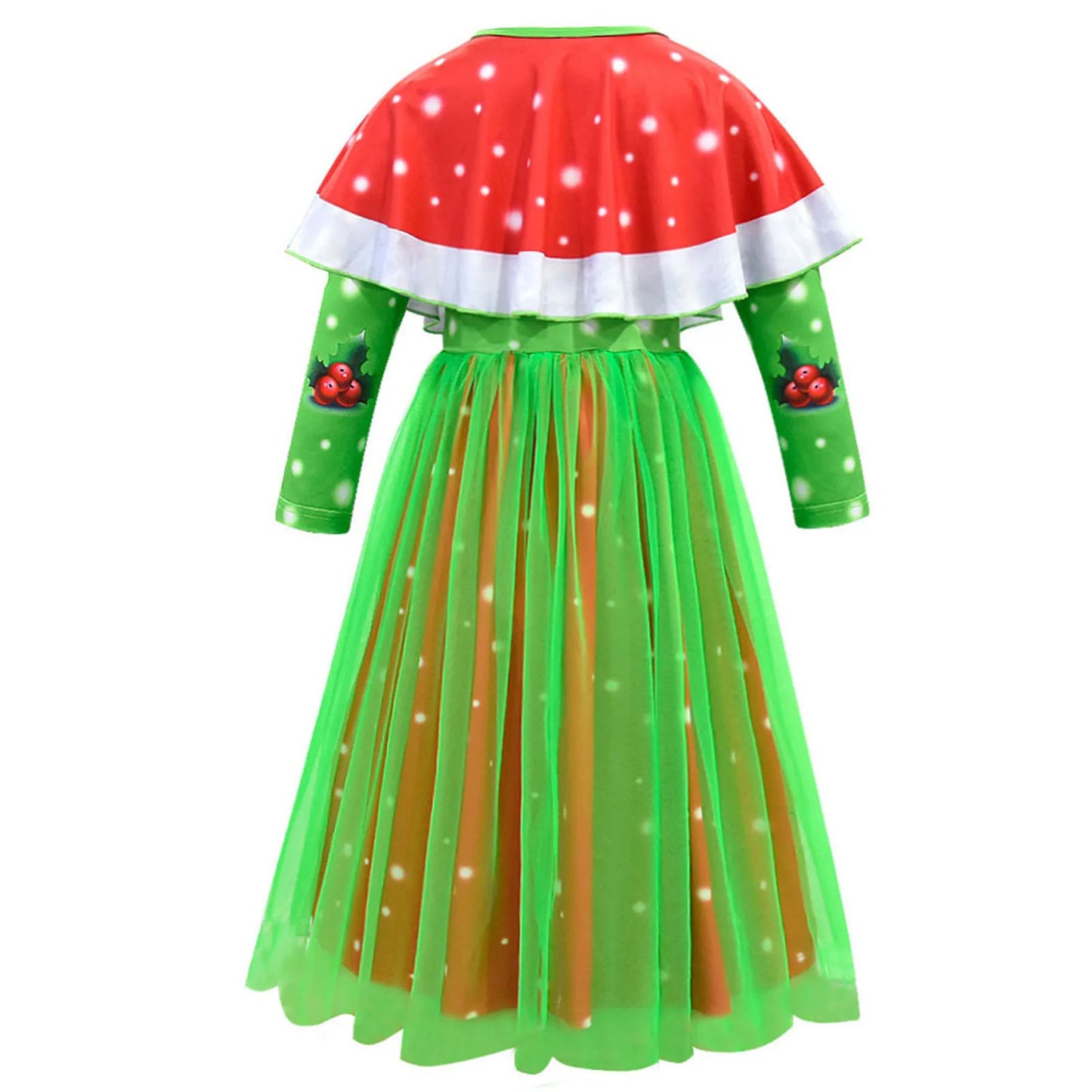 Toddler Kids Girls Cute Infant Christmas Cartoon Prints Costume Cosplay Party Dresss Shawl Outfits Children Xmas Fancy Dress Up