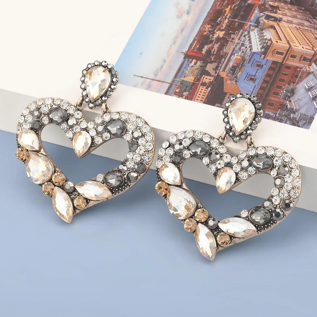 New Fashion women's Color Matching Big Rhinestone Love Heart-shaped Star Drop Earrings women's Jewelry Temperament Accessories
