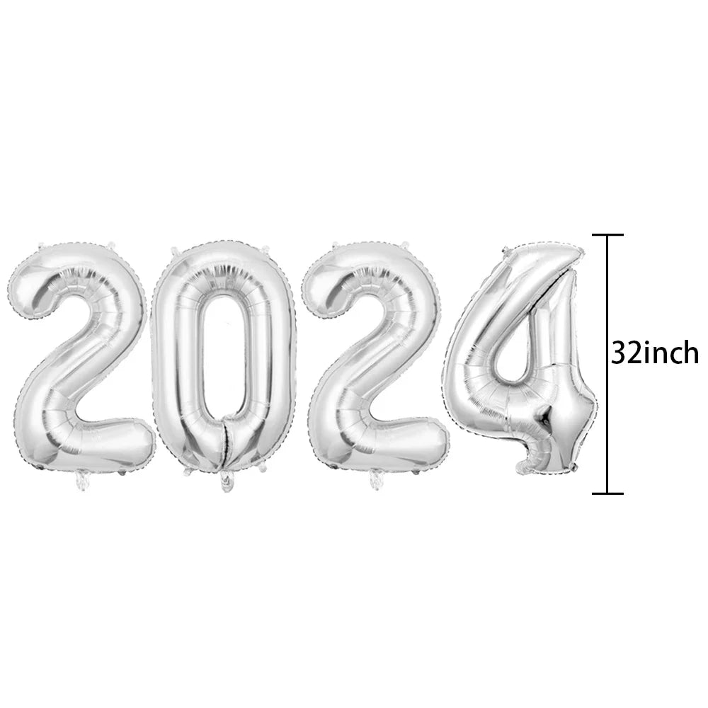New Year 2024 number foil Balloon Hello 2024 New Year banner Balloon 2024 new year decor balloon Happy New Year Party Decoration