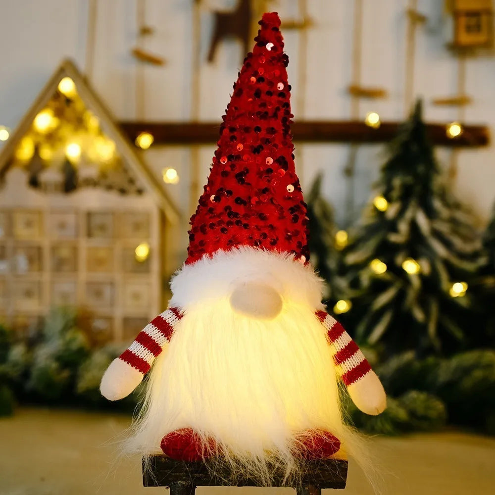 30CM Glowing Knitted Gnome Doll with Led Night Light Christmas Decorations 2024 Home Xmas Tree Decor Navidad New Year 2025 Gift