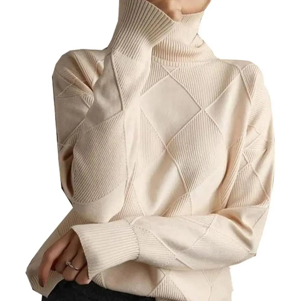 Turtleneck Sweater Long Sleeve High Neck Winter Sweater Warm Turtleneck Sweaters Knitted Loose Women Pullover Sweater Jumper