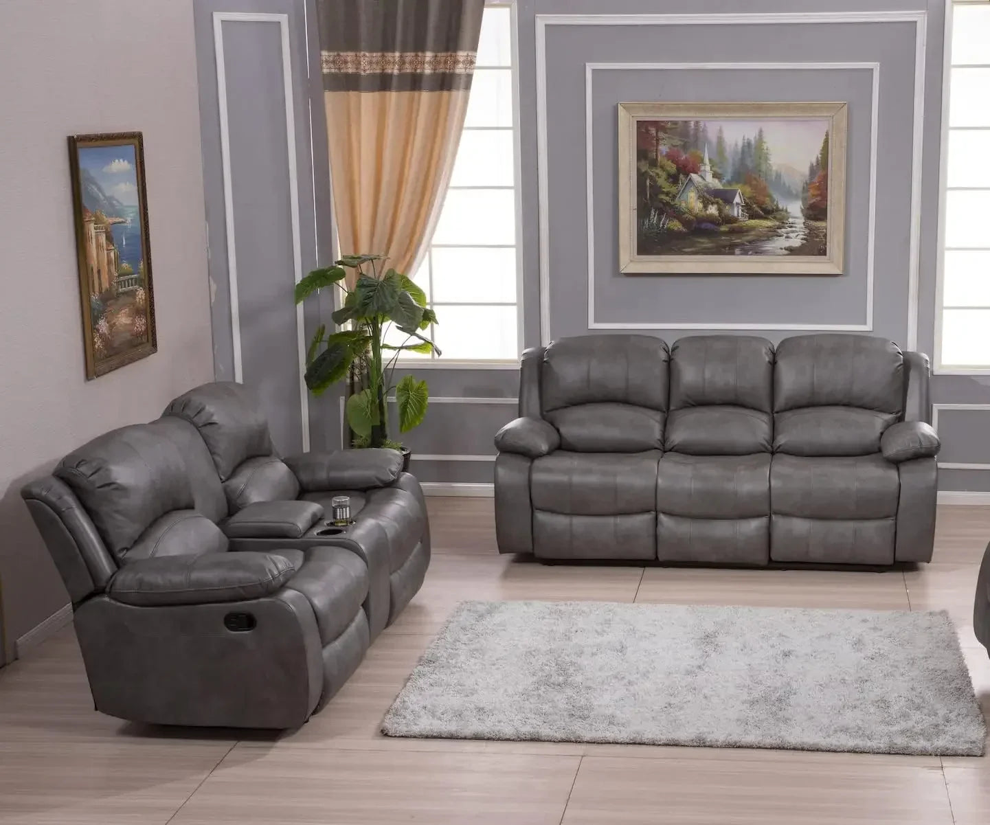 2PC Leather Air Reclining Sofa Loveseat Set. Multiple Colors (Gray)