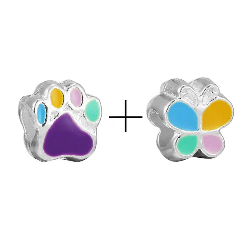 BRACE CODE 2Pcs/Lot Pan Spring New Purple Charm Love Floral Diy Beads Pendant Making Men's Women's Children's Fine Bracelets
