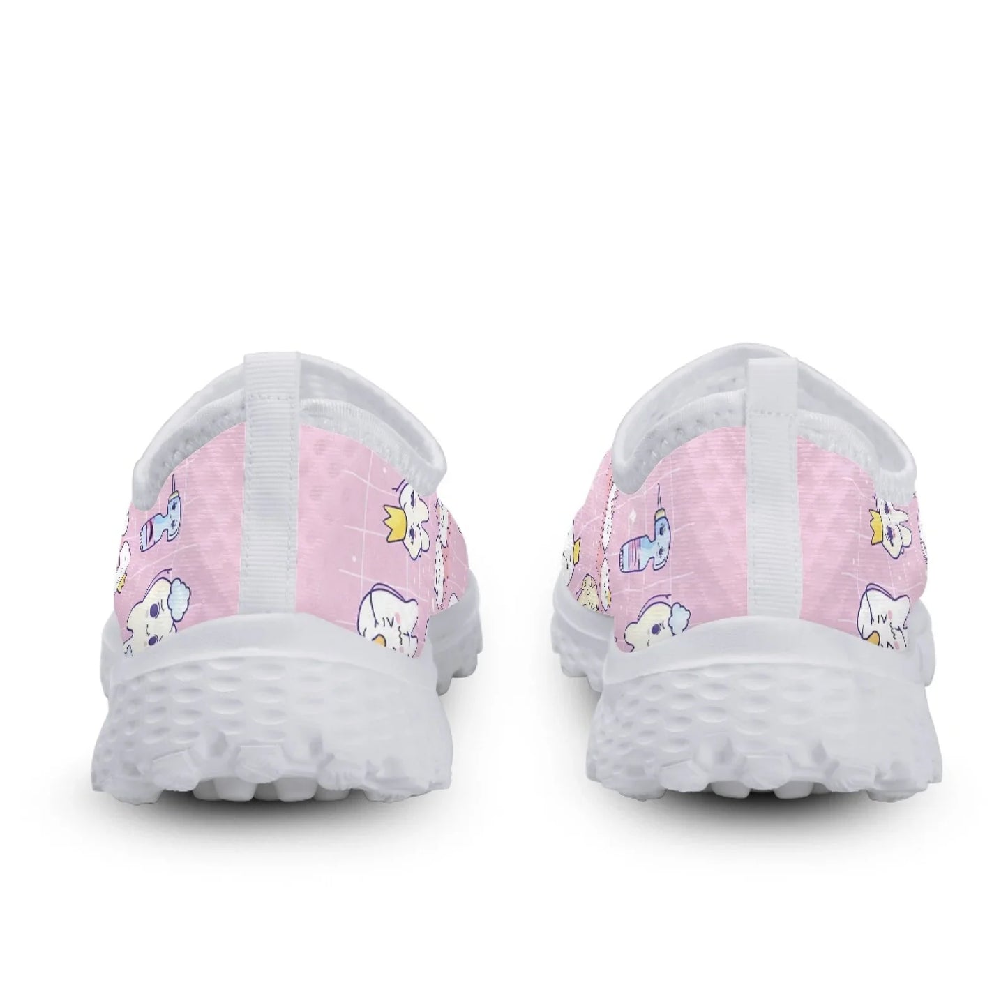 INSTANTARTS Cartoon Dental Loafers Pink Tooth Print Comfortable Breathable Shoes Medical Nurse Shoes Women's Slip On Shoes Flat