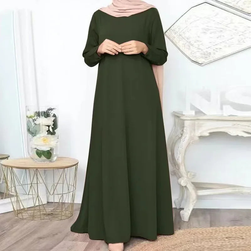 2024 Fashion Islam Ramadan Abaya Solid Loose Pullover Abayas Women Casual Elegance Long Sleeve Long Women Clothes Musulman Robe