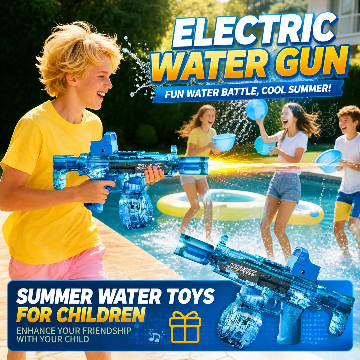 Electric Water Gun Simulation Shooting Water Gun with Recoil Flash Function Summer Outdoor Beach Game Toys Children Adults Gifts