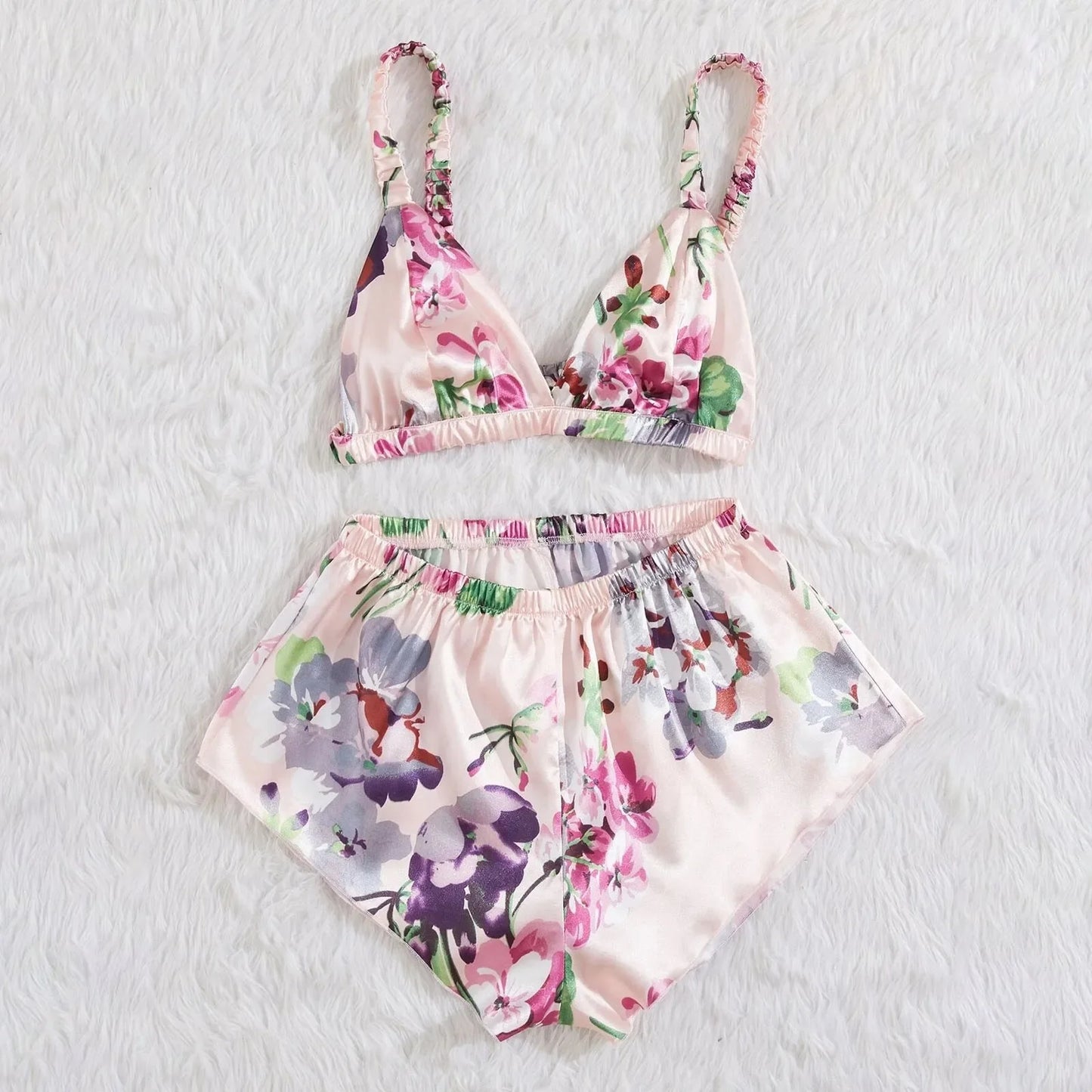 Lingeries Sets Sexy Satin Silk Lingerie Sleepwear Flower Printing Underwear Women Set Sexy Lingeries For Woman Outfit Lenceria
