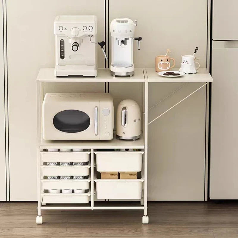 Kitchen Island Cart with 6 Drawers, Rolling Sideboard Cabinet, Dining Room Drawer Cart with Extended Desktop  Kitchen Furniture